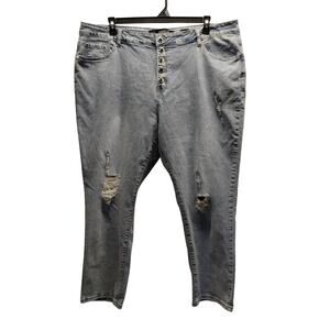 City Chic Size 20 Button Fly Light Wash Distressed Harley High Rise Crop Jeans